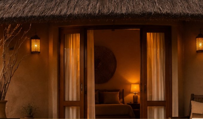 Case de Bara'k Lodge au coucher du soleil